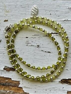 Triple Wrap Green Ombré Cubic Zirconia & Silver Hematite Wrap Bracelet